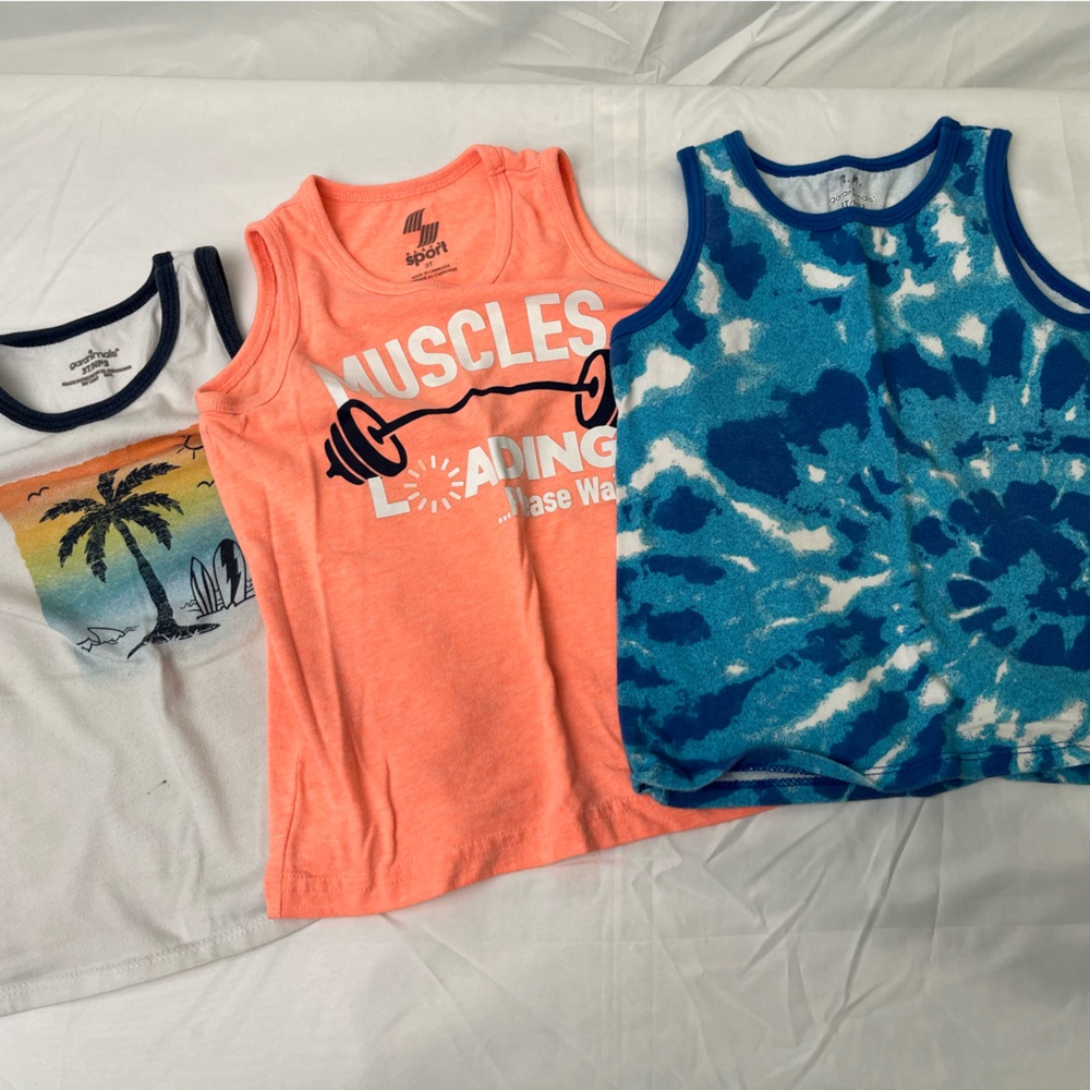 Set of Toddler Tank tops in Blue, Orange, and White
